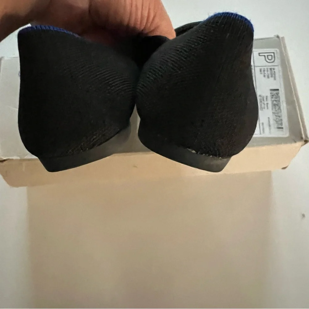 Rothy's Black Pointed Toe Flats with Blue Trim - Picture 6 of 7